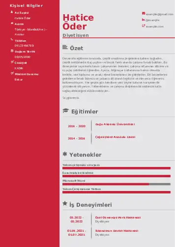 Beslenme Uzmanı Diyetisyen CV Örnekleri cv indir